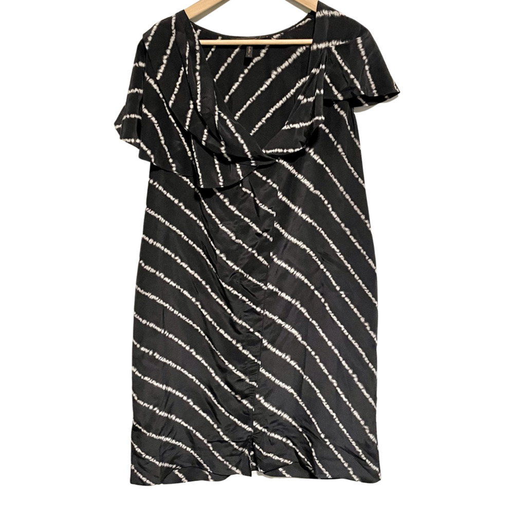 BCBGMaxAzria Black White Silk Dress Size Medium 100% Silk Work Wedding Guest